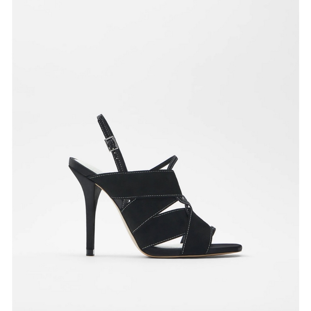 NWOT Zara Saldi Black High-Heeled Sandals Sleek Straps SZ 5